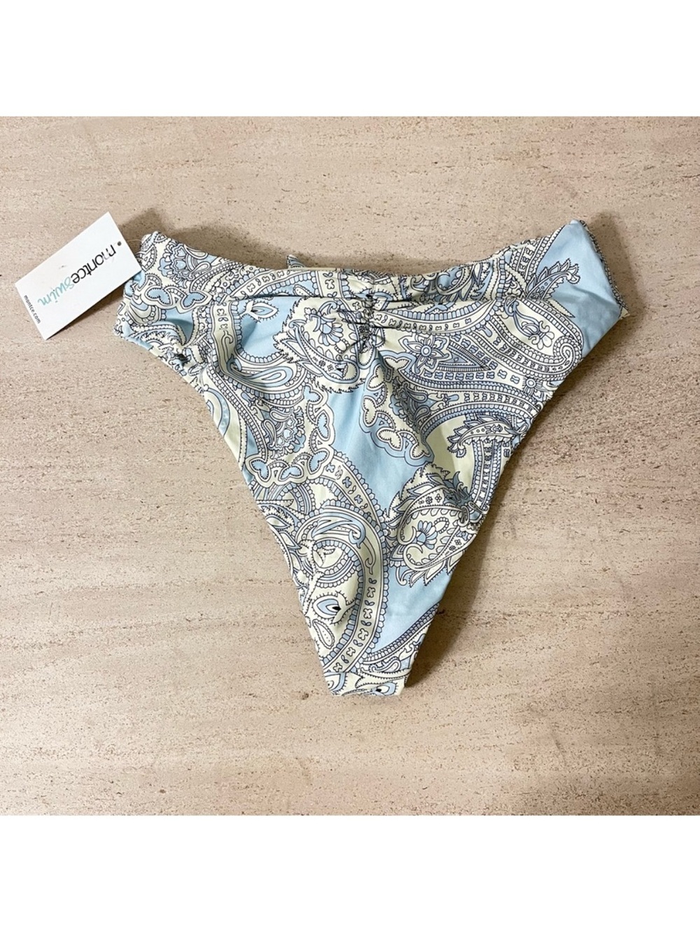 Montce Light Blue Paisley Tie-Front Bikini top with Paula Tie Up Bikini Bottom - Picture 4 of 8